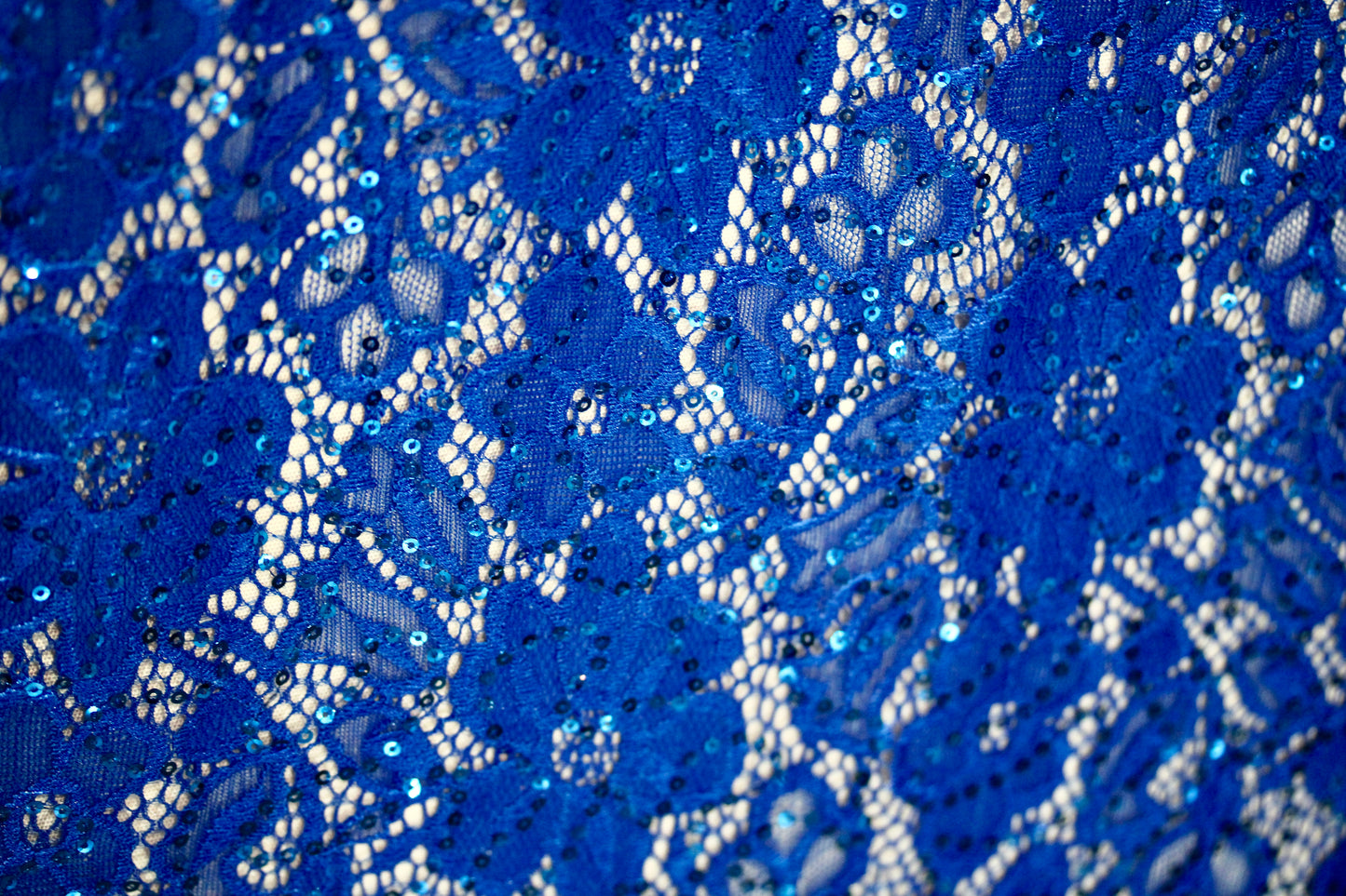 EMBROIDERED FLORAL LACE FABRIC WITH BEAD SPARKLE ROYAL BLUE 60" WIDE BY THE YARD