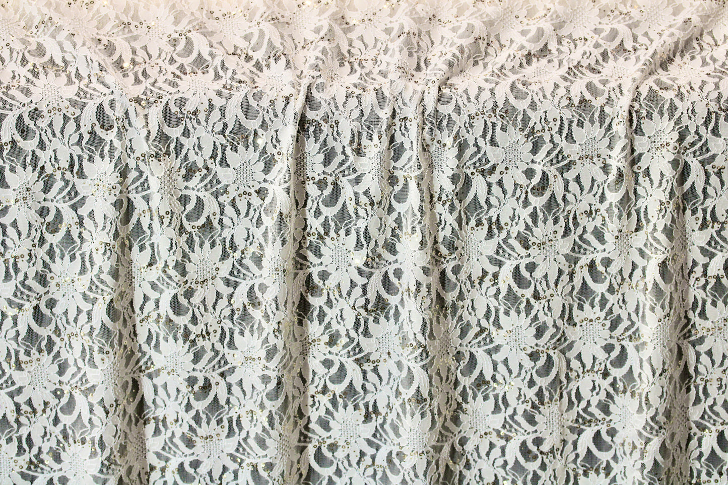 EMBROIDERED FLORAL LACE FABRIC WITH BEAD SPARKLE SOFT WHITE 56" WIDE BY THE YARD