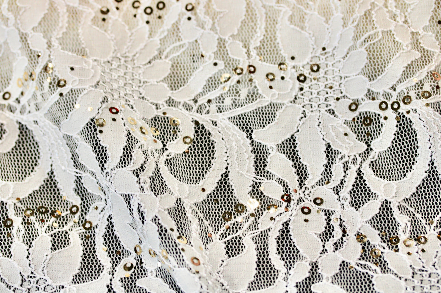EMBROIDERED FLORAL LACE FABRIC WITH BEAD SPARKLE SOFT WHITE 56" WIDE BY THE YARD