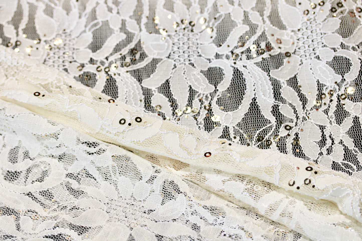 EMBROIDERED FLORAL LACE FABRIC WITH BEAD SPARKLE SOFT WHITE 56" WIDE BY THE YARD