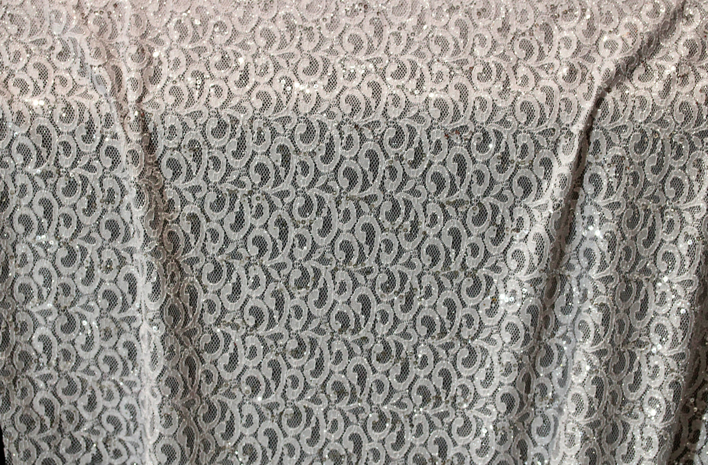 EMBROIDERED FLORAL LACE FABRIC WITH BEAD SPARKLE LIGHT GRAY 54" WIDE BY THE YARD