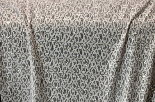 EMBROIDERED FLORAL LACE FABRIC WITH BEAD SPARKLE LIGHT GRAY 54" WIDE BY THE YARD