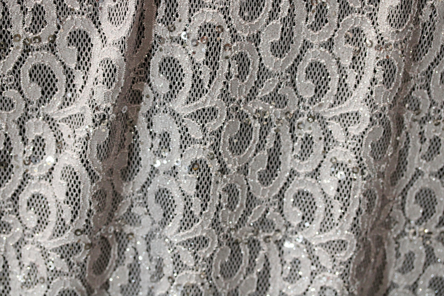 EMBROIDERED FLORAL LACE FABRIC WITH BEAD SPARKLE LIGHT GRAY 54" WIDE BY THE YARD