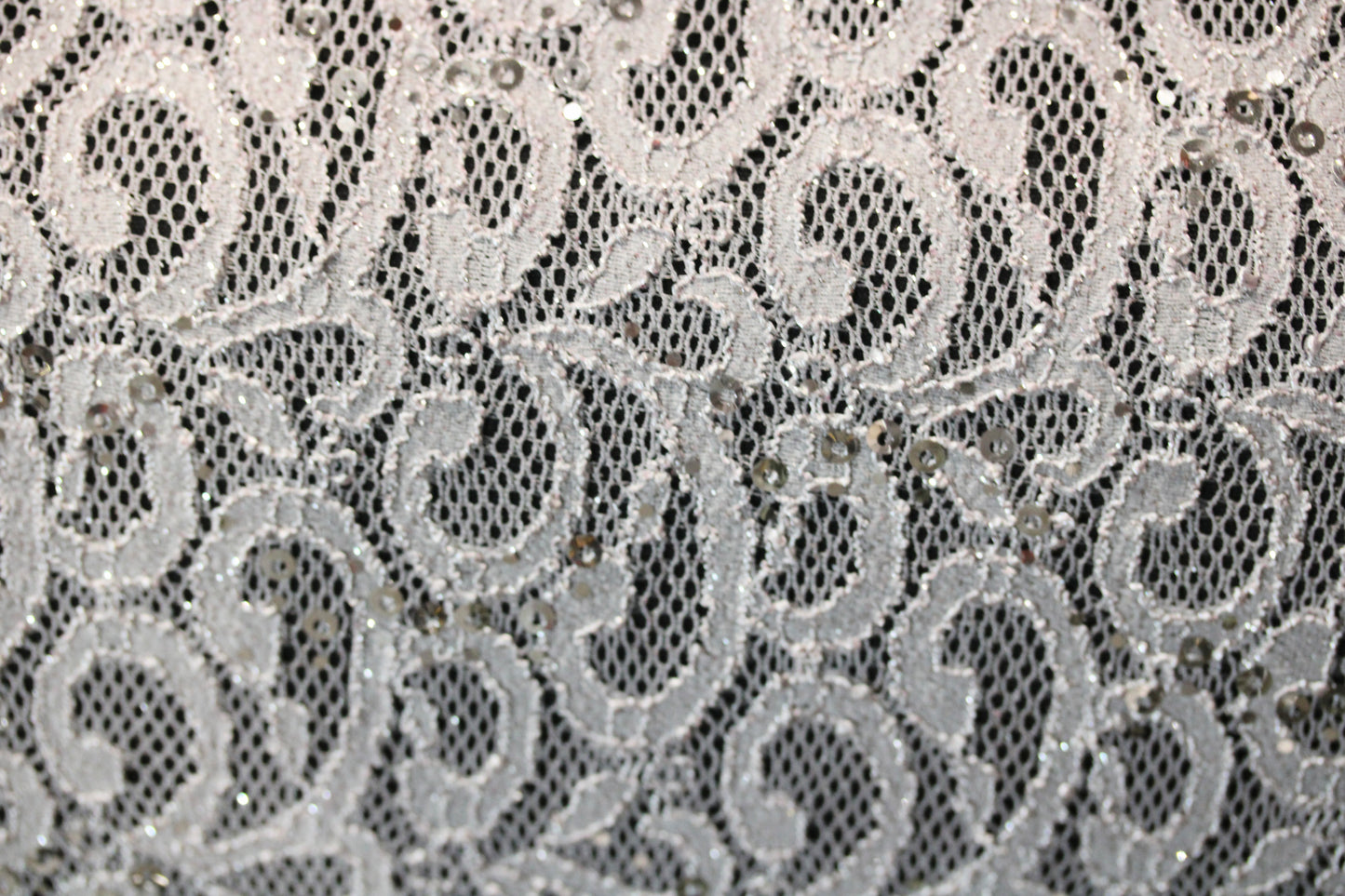 EMBROIDERED FLORAL LACE FABRIC WITH BEAD SPARKLE LIGHT GRAY 54" WIDE BY THE YARD