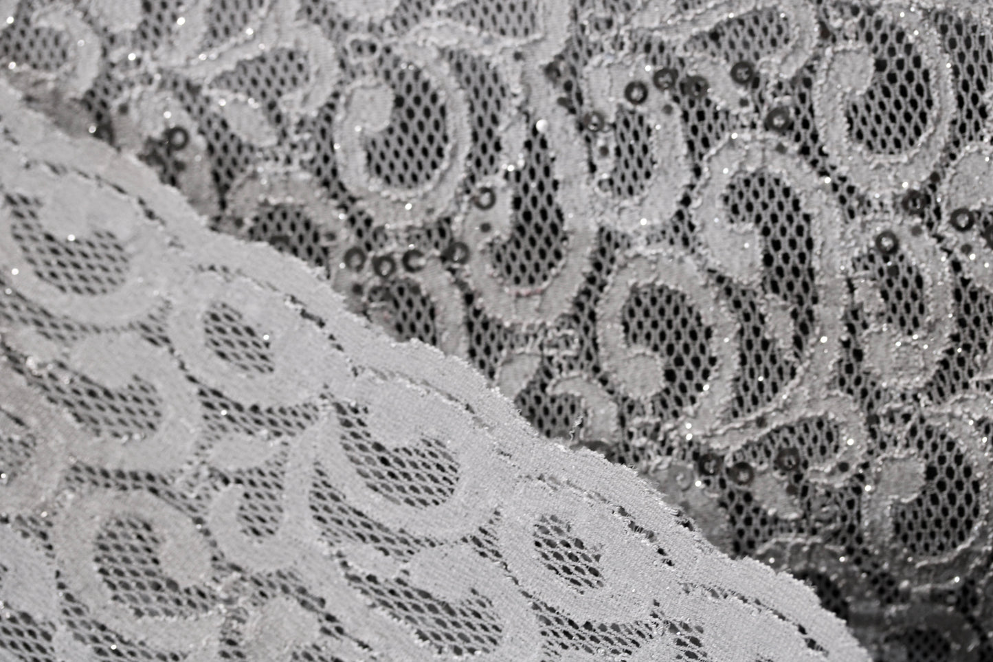 EMBROIDERED FLORAL LACE FABRIC WITH BEAD SPARKLE LIGHT GRAY 54" WIDE BY THE YARD