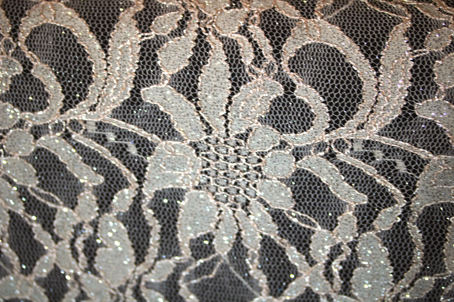 EMBROIDERED FLORAL LACE FABRIC WITH BEAD SPARKLE LIGHT PEACH 55" WIDE BY THE YARD