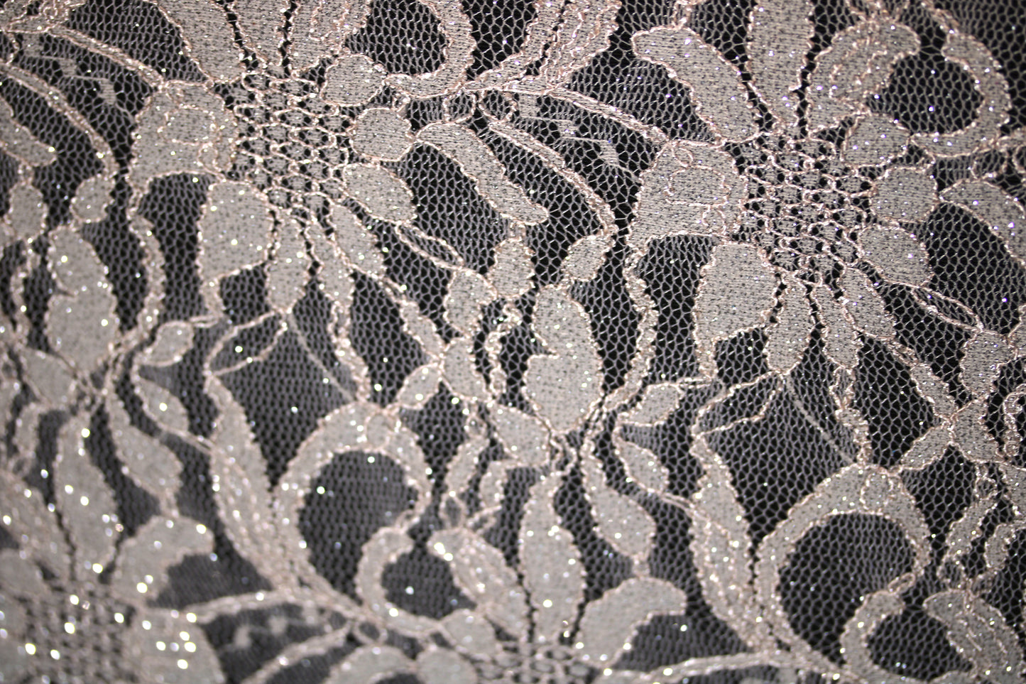 EMBROIDERED FLORAL LACE FABRIC WITH BEAD SPARKLE LIGHT PEACH 55" WIDE BY THE YARD