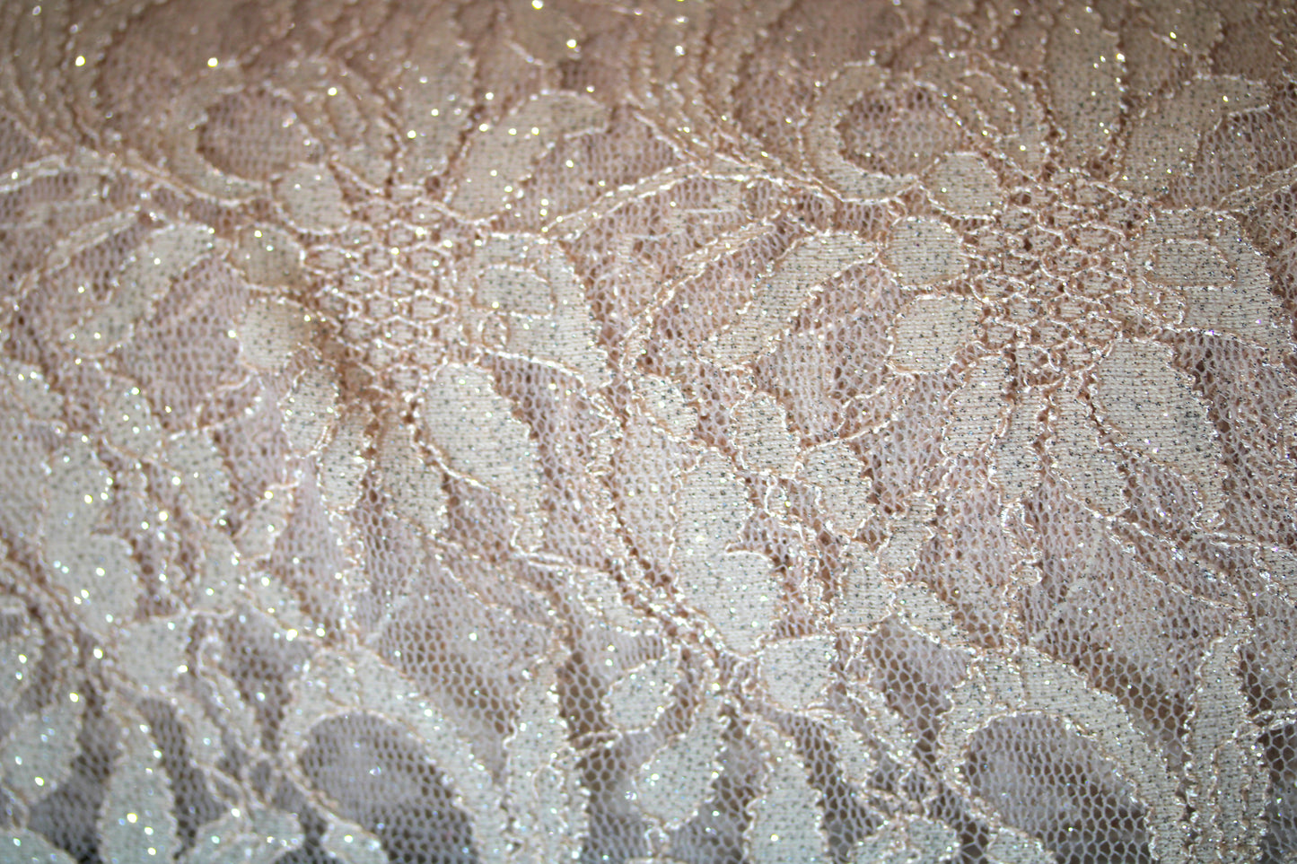 EMBROIDERED FLORAL LACE FABRIC WITH BEAD SPARKLE LIGHT PEACH 55" WIDE BY THE YARD