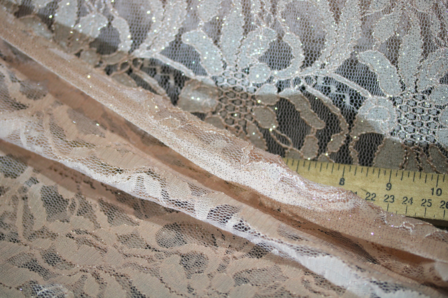 EMBROIDERED FLORAL LACE FABRIC WITH BEAD SPARKLE LIGHT PEACH 55" WIDE BY THE YARD