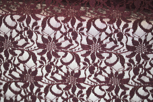 EMBROIDERED 3D FLORAL LACE ULTRA SOFT FABRIC BURGUNDY 59" WIDE BY THE YARD