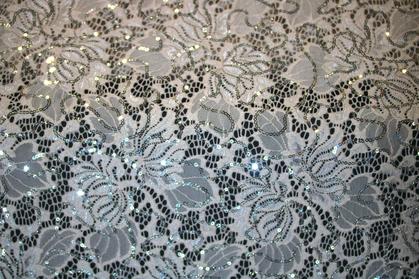 EMBROIDERED FLORAL LACE FABRIC WITH BEAD SPARKLE SOFT BEIGE 56" WIDE BY THE YARD