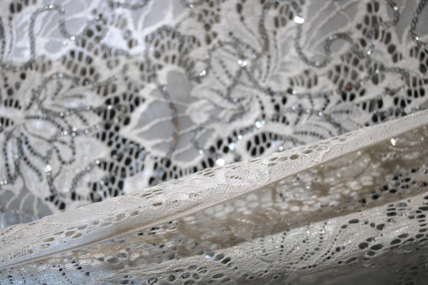 EMBROIDERED FLORAL LACE FABRIC WITH BEAD SPARKLE SOFT BEIGE 56" WIDE BY THE YARD