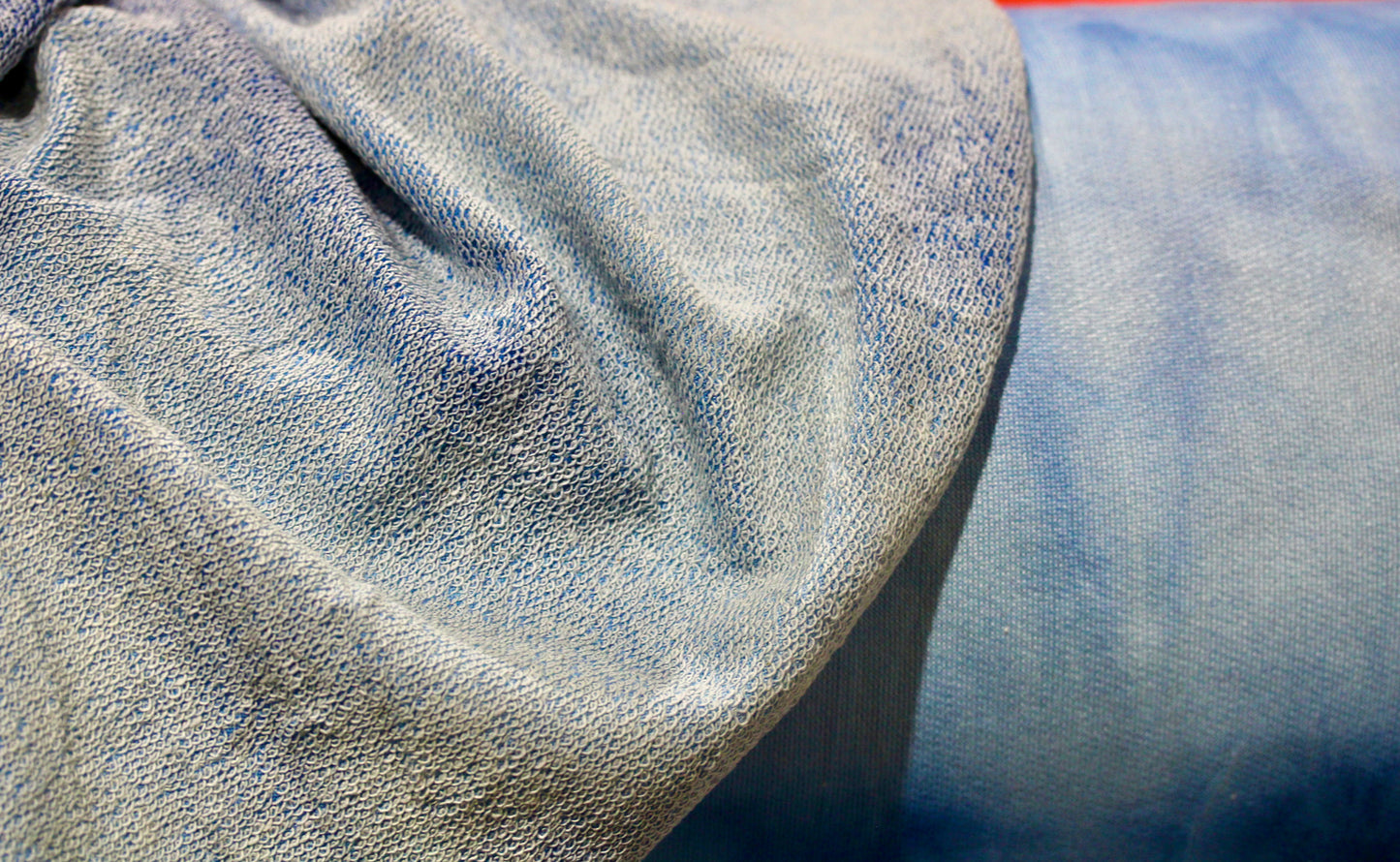 FRENCH TERRY KNIT FABRIC 100% COTTON 72" WIDE TUBULAR WASHED BLUE 9 OZS BY THE YARD