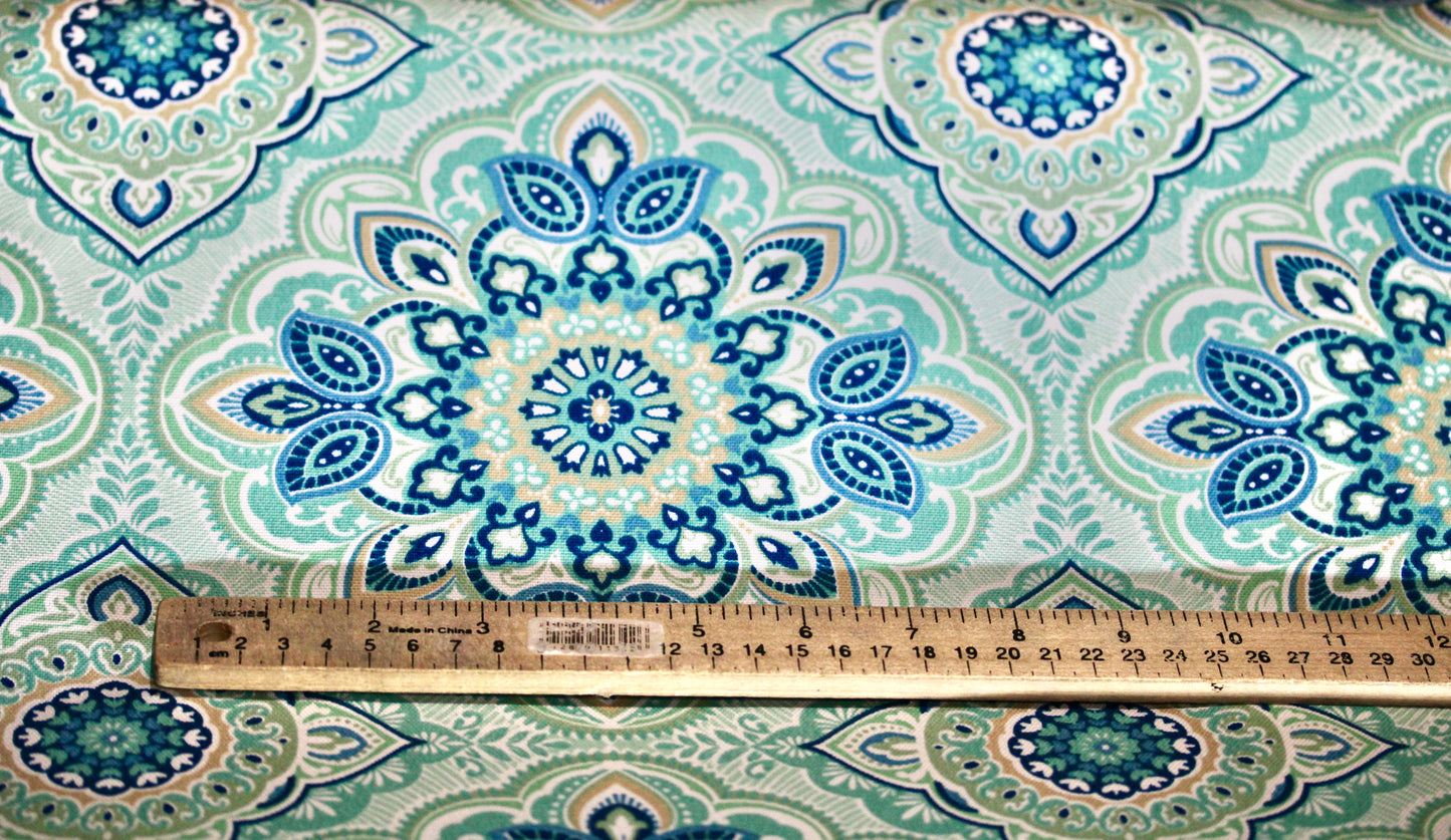 BERKSHIRE HOME WAM PUM TEAL PRINTED UPHOLSTERY FABRIC 55" WIDE BY THE YARD