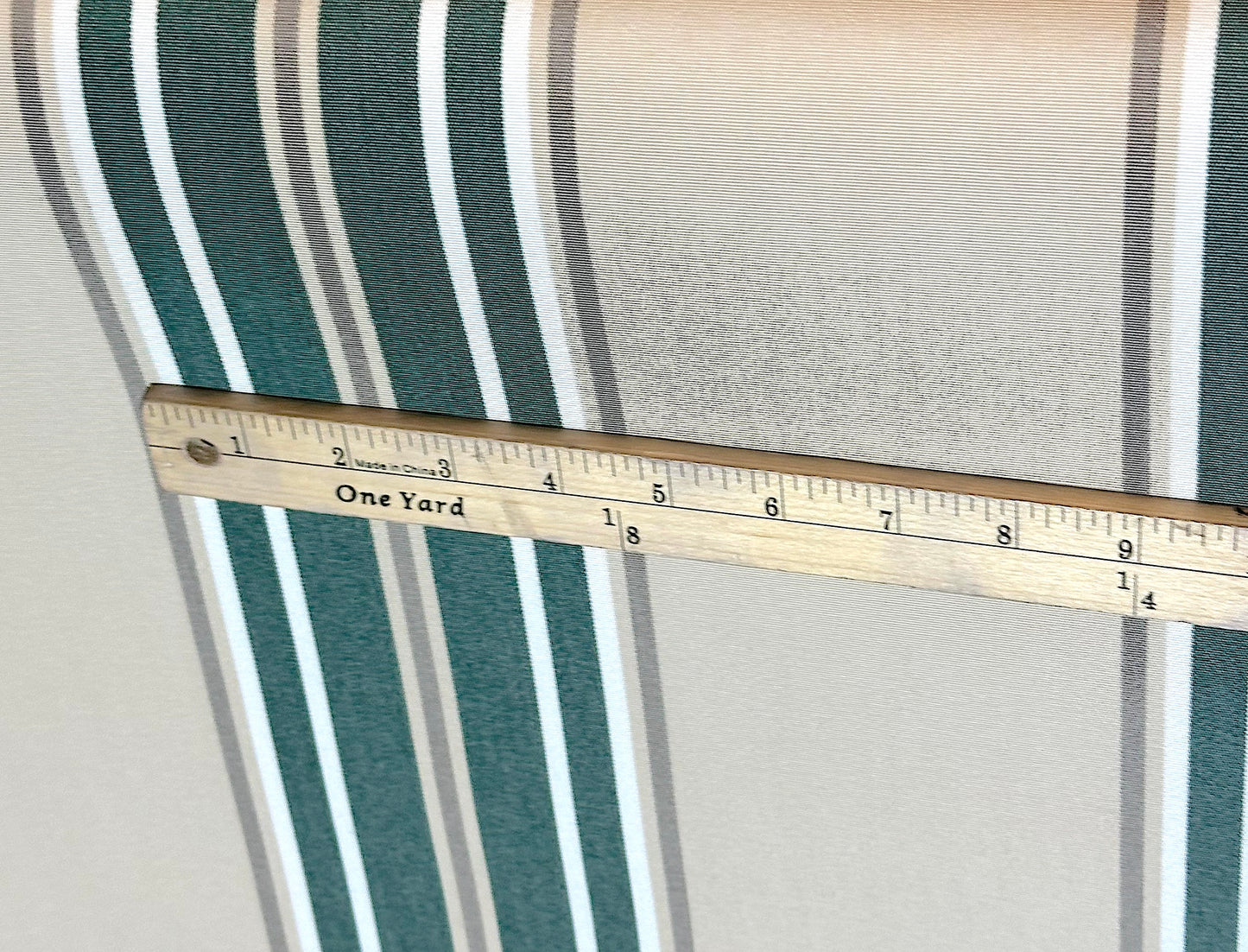 SUNBRELLA SHADE OUTDOOR WATERPROOF FABRIC 4932-0000 FANCY STRIPED FOREST GREEN BEIGE NATURAL 47" WIDE BY THE YARD