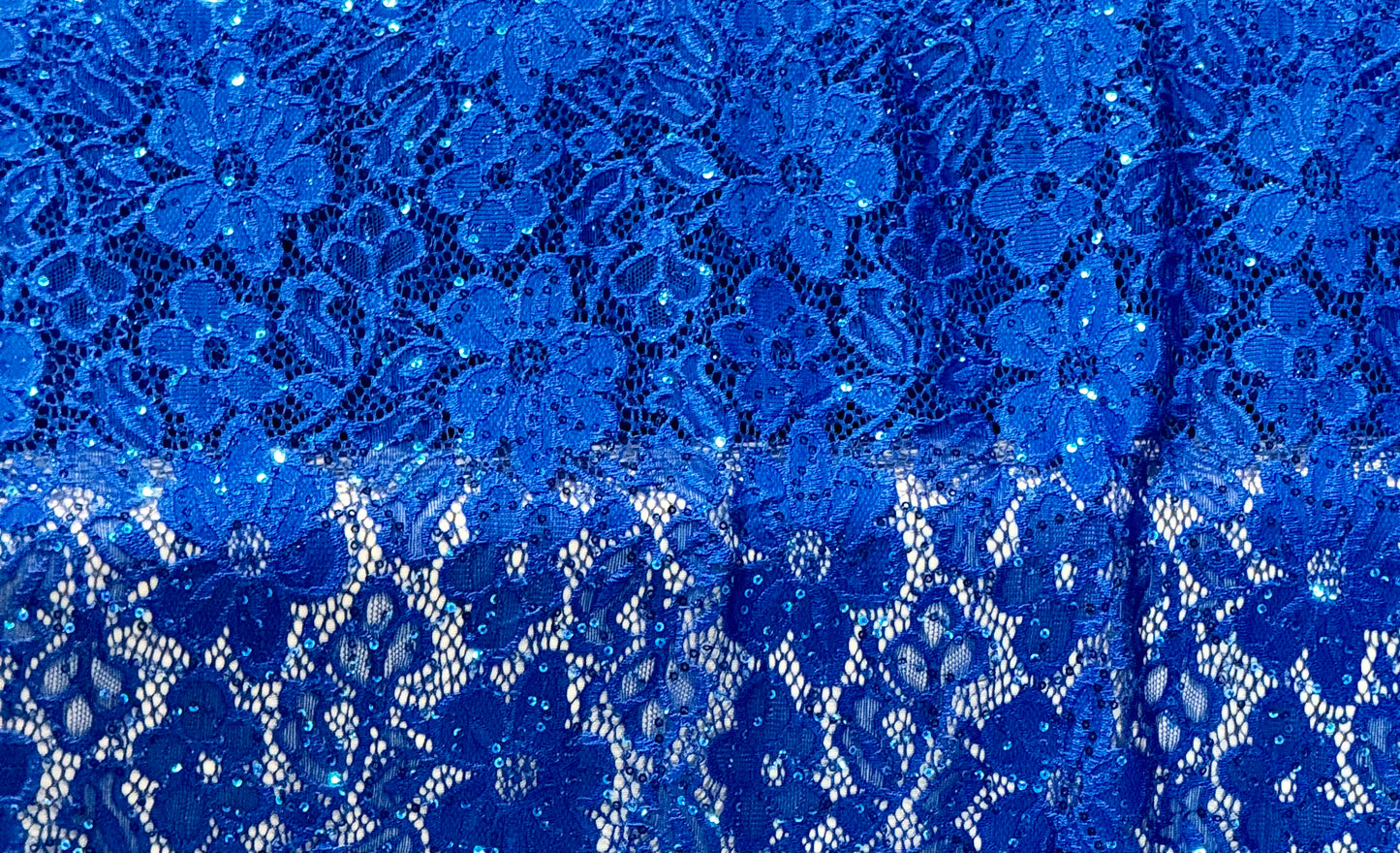 EMBROIDERED FLORAL LACE FABRIC WITH BEAD SPARKLE ROYAL BLUE 60" WIDE BY THE YARD