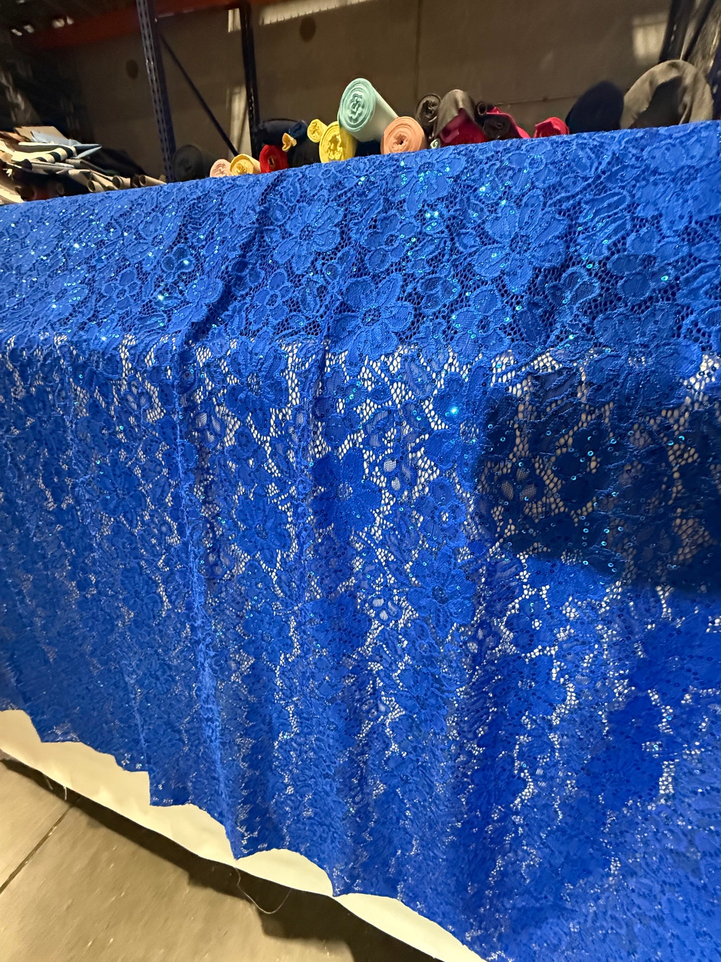 EMBROIDERED FLORAL LACE FABRIC WITH BEAD SPARKLE ROYAL BLUE 60" WIDE BY THE YARD