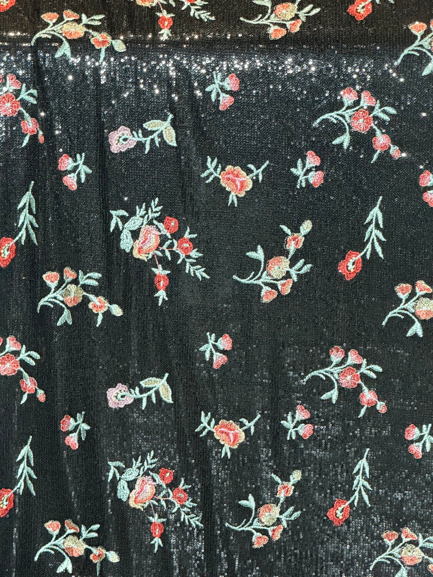 EMBROIDERED FLORAL LACE FABRIC WITH BEAD SPARKLE BLACK RED ROSES 56" WIDE BY THE YARD