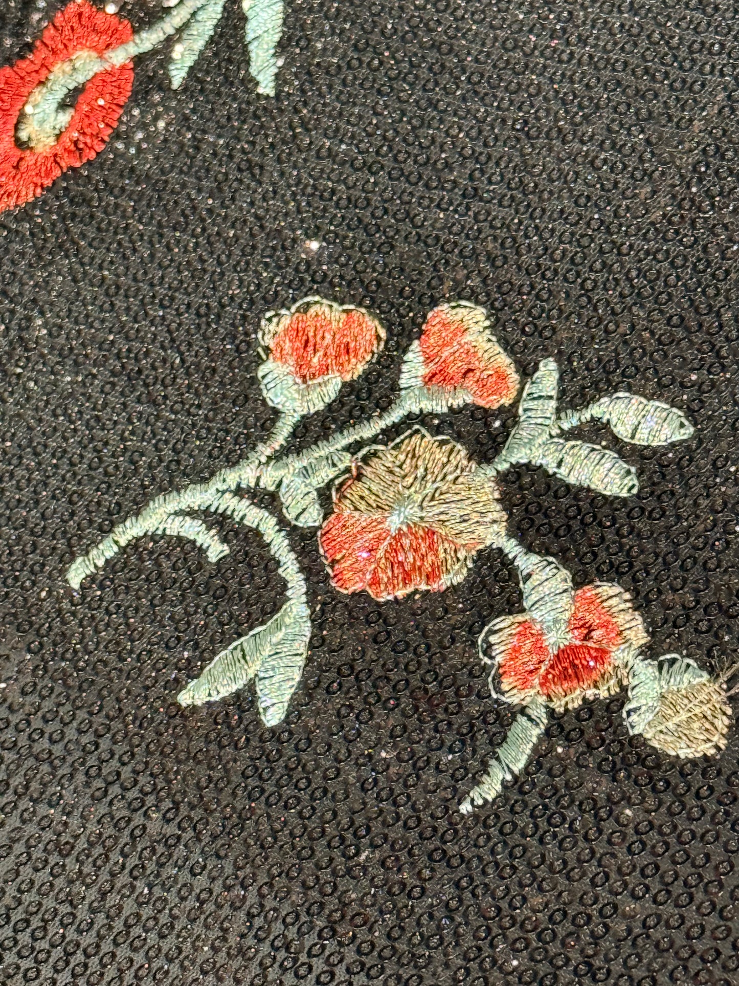 EMBROIDERED FLORAL LACE FABRIC WITH BEAD SPARKLE BLACK RED ROSES 56" WIDE BY THE YARD