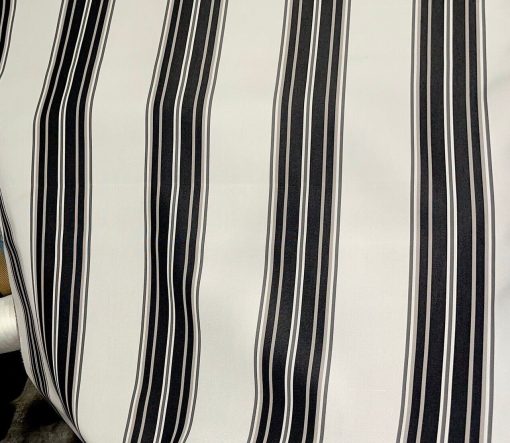 SUNBRELLA SHADE OUTDOOR WATERPROOF FABRIC FANCY STRIPED GREY BLACK 46"