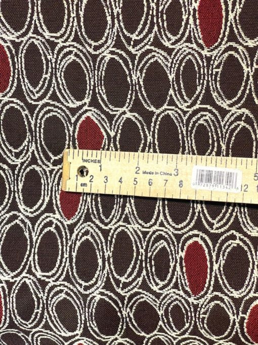 UPHOLSTERY JACQUARD CHENILLE STYLE EMBROIDERED CIRCLES BLACK WHITE RED 57" BTY