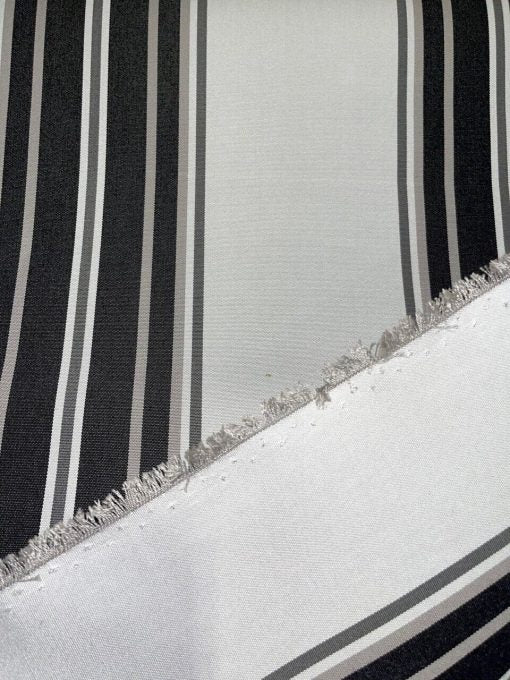 SUNBRELLA SHADE OUTDOOR WATERPROOF FABRIC FANCY STRIPED GREY BLACK 46"