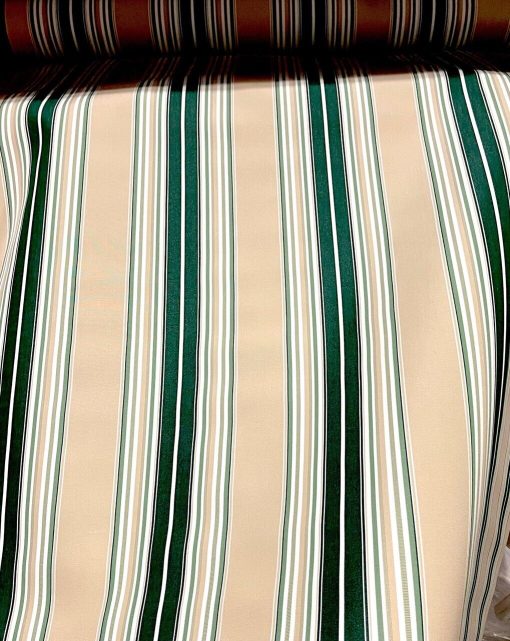 SUNBRELLA SHADE OUTDOOR WATERPROOF FABRIC 4932-0000 FANCY STRIPED FOREST GREEN BEIGE NATURAL 47" WIDE BY THE YARD