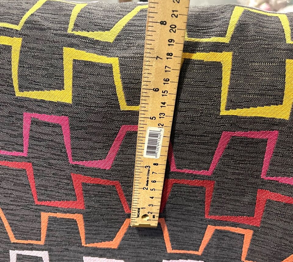 UPHOLSTERY CHENILLE STYLE EMBROIDERED GEOMETRIC CHARCOAL MULTICOLOR 57" WIDE