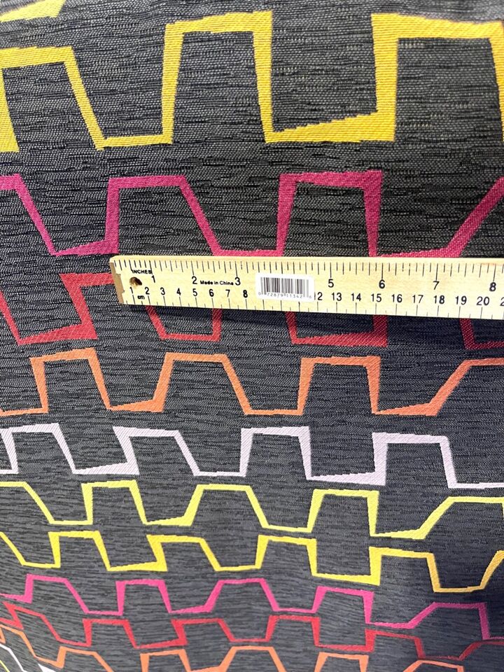 UPHOLSTERY CHENILLE STYLE EMBROIDERED GEOMETRIC CHARCOAL MULTICOLOR 57" WIDE
