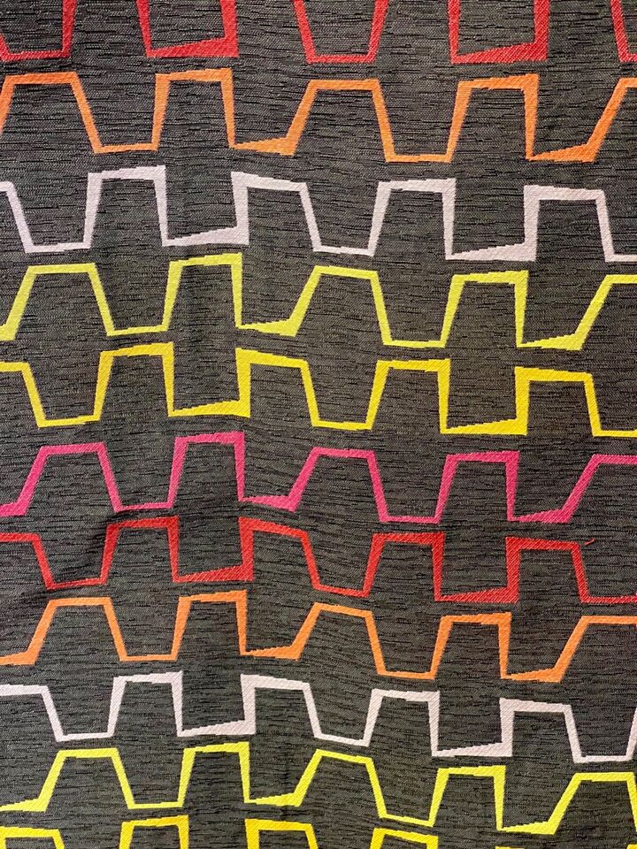 UPHOLSTERY CHENILLE STYLE EMBROIDERED GEOMETRIC CHARCOAL MULTICOLOR 57" WIDE