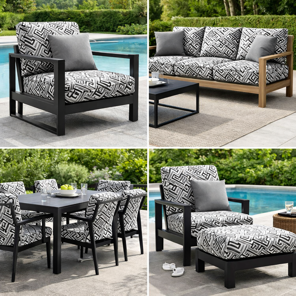 SUNBRELLA BY MILLIKEN BLACK LABERYNTH UPHOLSTERY FABRIC WATER REPELLENT 54" WIDE