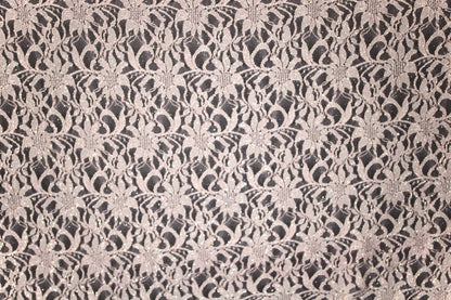 EMBROIDERED FLORAL LACE FABRIC WITH BEAD SPARKLE LIGHT PEACH 55" WIDE BY THE YARD