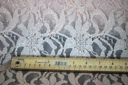 EMBROIDERED FLORAL LACE FABRIC WITH BEAD SPARKLE LIGHT PEACH 55" WIDE BY THE YARD