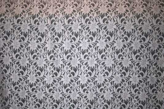 EMBROIDERED FLORAL LACE FABRIC WITH BEAD SPARKLE LIGHT BABY PINK 55" WIDE BY THE YARD