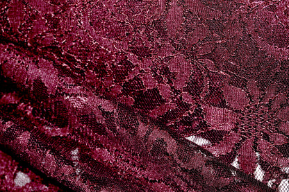EMBROIDERED 3D FLORAL LACE ULTRA SOFT FABRIC BURGUNDY 59" WIDE BY THE YARD