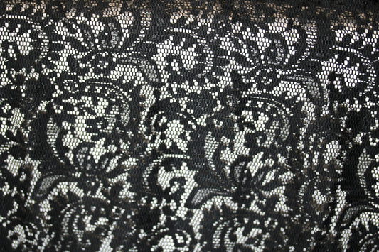 EMBROIDERED 3D FLORAL LACE ULTRA SOFT FABRIC BLACK 55" WIDE BY THE YARD