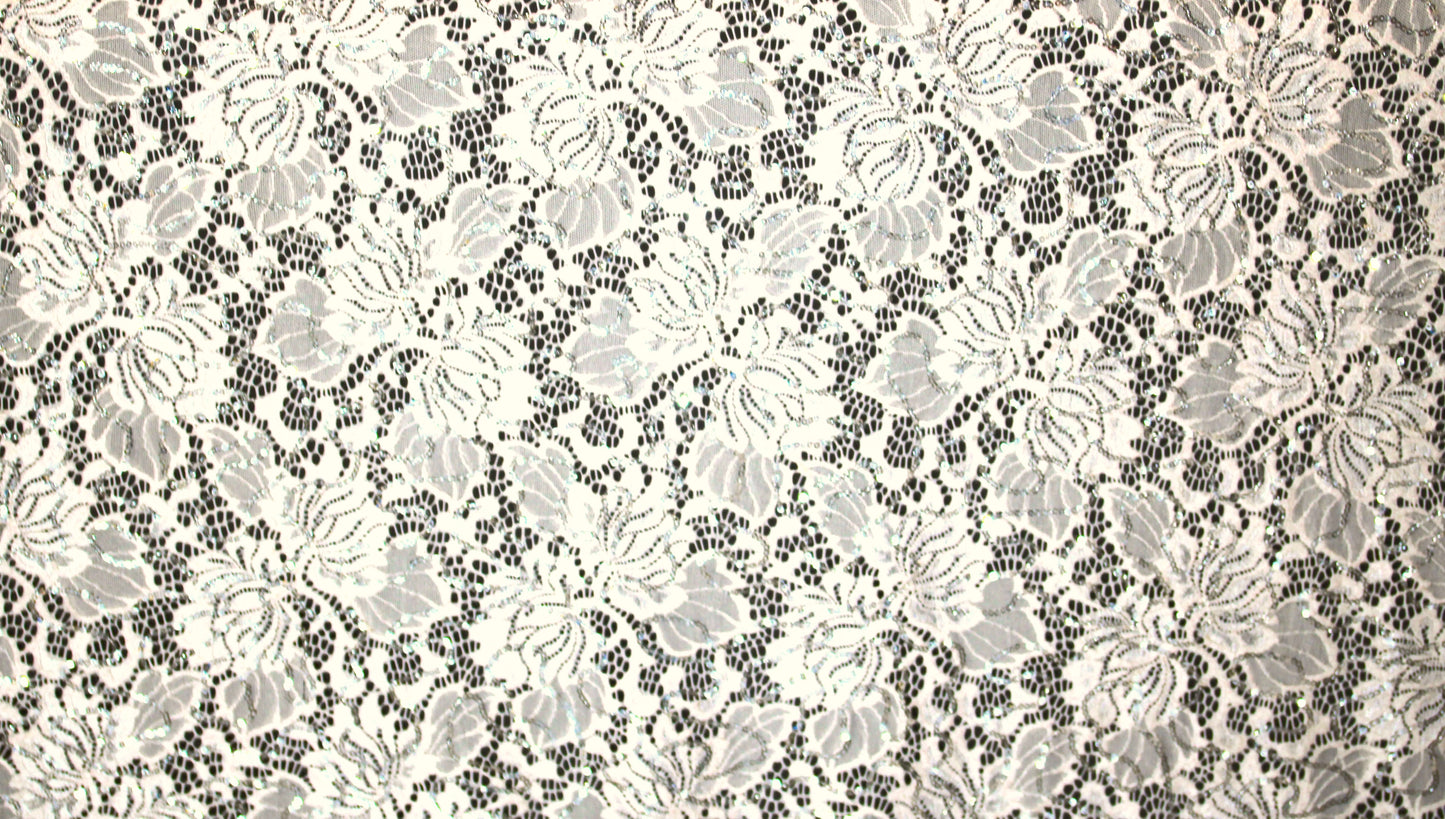 EMBROIDERED FLORAL LACE FABRIC WITH BEAD SPARKLE SOFT BEIGE 56" WIDE BY THE YARD