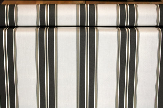 SUNBRELLA SHADE OUTDOOR FABRIC BLACK/TAUPE FANCY STRIPE 4946 47" WIDE BY THE YARD
