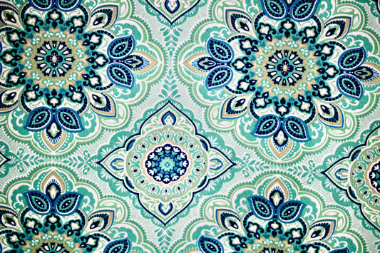 BERKSHIRE HOME WAM PUM TEAL PRINTED UPHOLSTERY FABRIC 55" WIDE BY THE YARD