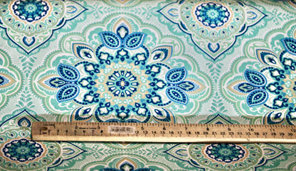 BERKSHIRE HOME WAM PUM TEAL PRINTED UPHOLSTERY FABRIC 55" WIDE BY THE YARD