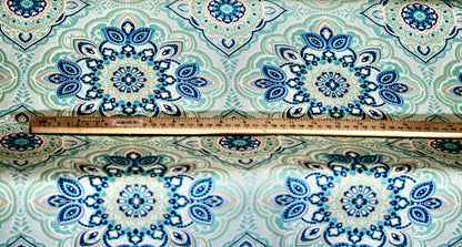 BERKSHIRE HOME WAM PUM TEAL PRINTED UPHOLSTERY FABRIC 55" WIDE BY THE YARD