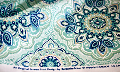 BERKSHIRE HOME WAM PUM TEAL PRINTED UPHOLSTERY FABRIC 55" WIDE BY THE YARD