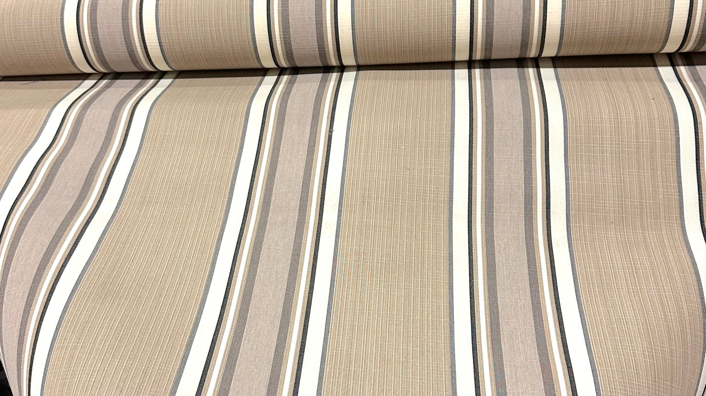 SUNBRELLA MAYFIELD OUTDOOR WATERPROOF FABRIC EMBLEM BEIGE STRIPED 4837 47" WIDE BY THE YARD