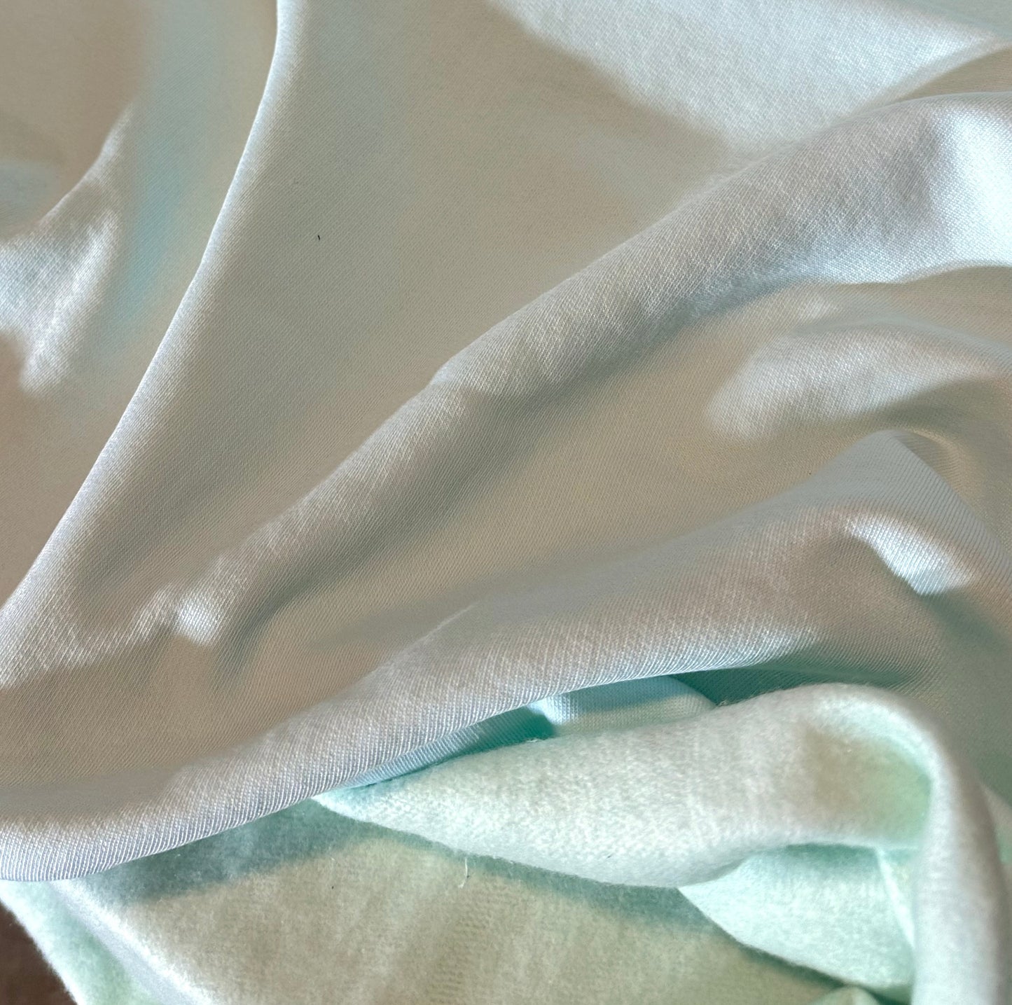 FLEECE KNIT FABRIC POLYCOTTON 64" WIDE TUBULAR AQUA GREEN 9 OZS BY THE YARD