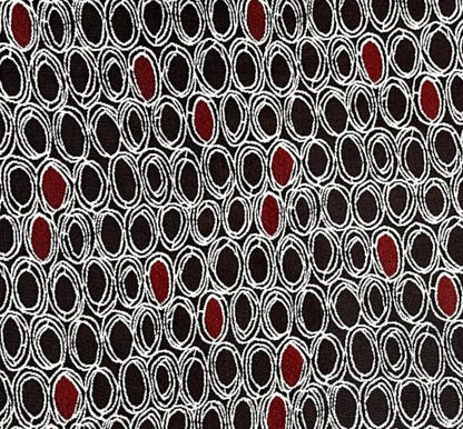 UPHOLSTERY JACQUARD CHENILLE STYLE EMBROIDERED CIRCLES BLACK WHITE RED 57" BTY