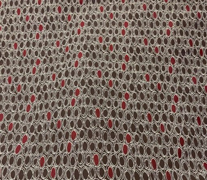 UPHOLSTERY JACQUARD CHENILLE STYLE EMBROIDERED CIRCLES BLACK WHITE RED 57" BTY